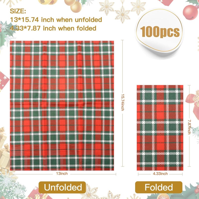 Tamone 100PCS 3-Ply Christmas Napkins Red Lattice - Red Napkins Disposable - Premium Quality Dinner Napkins Soft and Absorbent for Christmas - Image 2